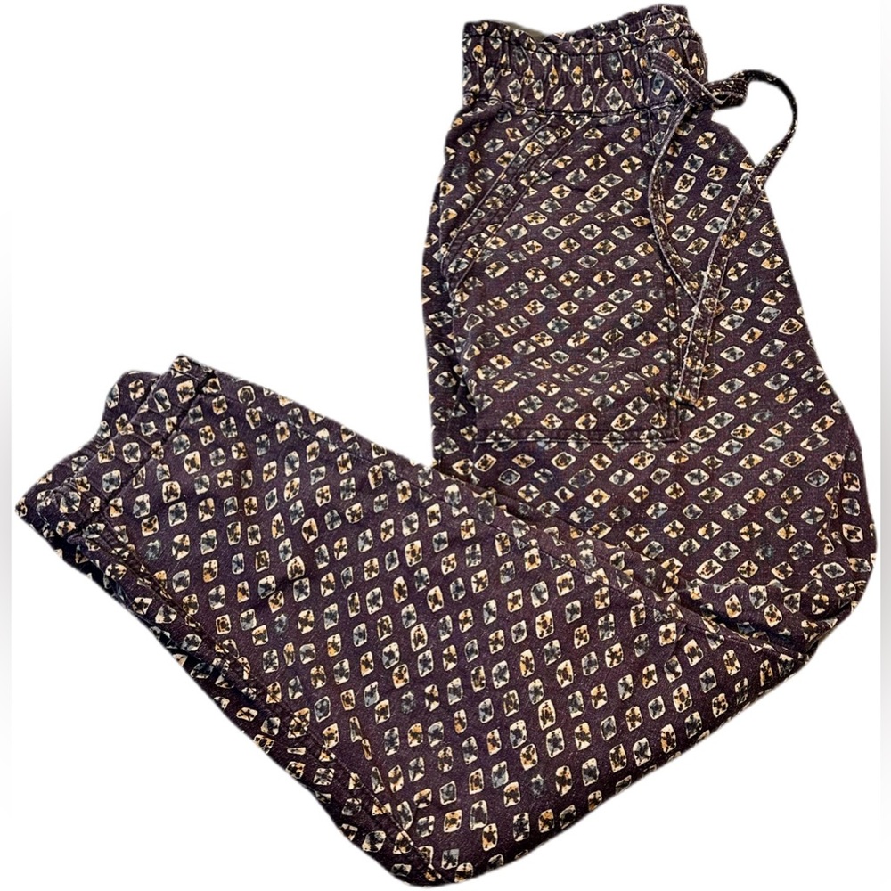 Anthropologie women's Medium Printed purple Cuffed Drawstring pants joggers.